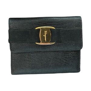 🔥 Salvatore Ferragamo Black Lizard Embossed Leather Wallet Women’s Men’s Unisex
